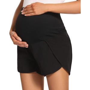 imageFoucome Womens Maternity Workout Shorts Over The Belly QuickDry Athletic Sports Running Shorts37  Black