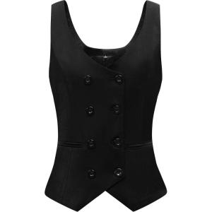 imageFoucome Womens Suit Vest Double Breasted VNeck Fashion Dressy Casual Waistcoat Vest for WomenBlack