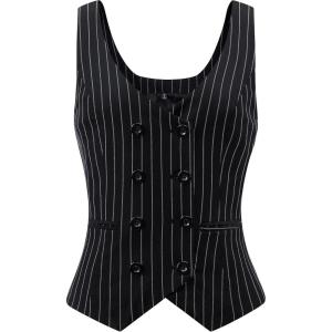 imageFoucome Womens Suit Vest Double Breasted VNeck Fashion Dressy Casual Waistcoat Vest for WomenBlack Stripe