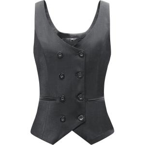 imageFoucome Womens Suit Vest Double Breasted VNeck Fashion Dressy Casual Waistcoat Vest for WomenGrey