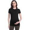 imageFoucome Maternity Shirts Crew Neck Short Sleeve Workout Tops Athletic Yoga Top Side Ruched Pregnancy T ShirtsBlack
