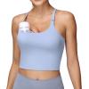 imageFoucome Nursing Tank Tops for Breastfeeding YBack Racerback Longline Maternity Sports Bra Workout Crop TopLight Blue