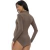 imageFoucome Womens Maternity Bodysuit Mock Turtle Neck Long Sleeve Tops Jumpsuit Pregnancy Stretchy Basic Body Suit ShirtBrown