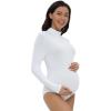imageFoucome Womens Maternity Bodysuit Mock Turtle Neck Long Sleeve Tops Jumpsuit Pregnancy Stretchy Basic Body Suit ShirtWhite