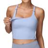 imageFoucome Nursing Tank Tops for Breastfeeding YBack Racerback Longline Maternity Sports Bra Workout Crop TopLight Blue