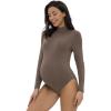 imageFoucome Womens Maternity Bodysuit Mock Turtle Neck Long Sleeve Tops Jumpsuit Pregnancy Stretchy Basic Body Suit ShirtBrown