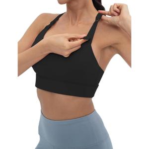 imageFoucome Nursing Bras for Breastfeeding Wirefree Racerback Maternity Sports BraBlack