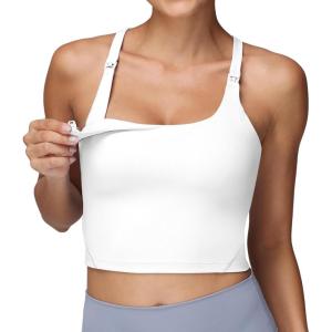 imageFoucome Nursing Tank Tops for Breastfeeding YBack Racerback Longline Maternity Sports Bra Workout Crop TopWhite