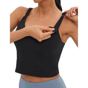 imageFoucome Womens Nursing Bras for Breastfeeding Maternity Tank Tops Crop Top with Built in Bra Longline Workout Sports BraBlack
