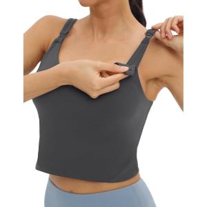 imageFoucome Womens Nursing Bras for Breastfeeding Maternity Tank Tops Crop Top with Built in Bra Longline Workout Sports BraGrey