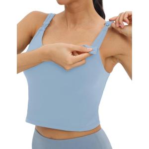 imageFoucome Womens Nursing Bras for Breastfeeding Maternity Tank Tops Crop Top with Built in Bra Longline Workout Sports BraLight Blue