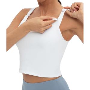 imageFoucome Womens Nursing Bras for Breastfeeding Maternity Tank Tops Crop Top with Built in Bra Longline Workout Sports BraWhite