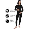 imageFoucome Maternity Thermal Underwear Set Long Johns Base Layer Fleece Lined Top and Bottom Pajamas for Pregnant WomenBlack