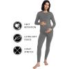 imageFoucome Maternity Thermal Underwear Set Long Johns Base Layer Fleece Lined Top and Bottom Pajamas for Pregnant WomenGrey