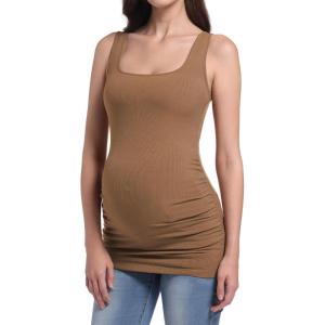 imageFoucome Maternity Tank Top Sleeveless Square Neck Trendy Casual Basic Tops Pregnancy Athletic Yoga Shirts CamisoleBrown