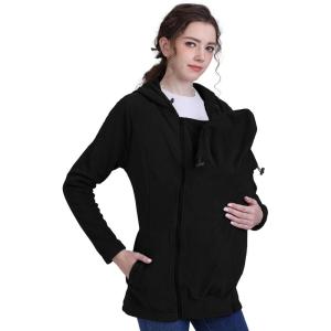 imageFoucome Womens Maternity Sweatshirt 2 in 1 Fleece Zip Up Hoodie Jacket with PocketsBlack