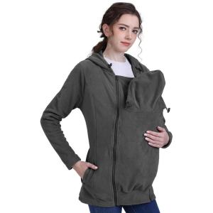 imageFoucome Womens Maternity Sweatshirt 2 in 1 Fleece Zip Up Hoodie Jacket with PocketsGrey