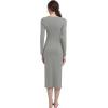 imageFoucome Maternity Dress Long Sleeve Ribbed Square Neck Split Ruched Pregnancy Bodycon DressGrey