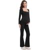 imageFoucome Maternity Jumpsuit Long Sleeve Square Neck Full Length Flare Pants Romper Pregnancy Shapewear BodysuitBlack