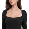 imageFoucome Maternity Jumpsuit Long Sleeve Square Neck Full Length Flare Pants Romper Pregnancy Shapewear BodysuitBlack