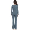 imageFoucome Maternity Jumpsuit Long Sleeve Square Neck Full Length Flare Pants Romper Pregnancy Shapewear BodysuitBlue