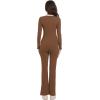 imageFoucome Maternity Jumpsuit Long Sleeve Square Neck Full Length Flare Pants Romper Pregnancy Shapewear BodysuitBrown