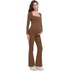 imageFoucome Maternity Jumpsuit Long Sleeve Square Neck Full Length Flare Pants Romper Pregnancy Shapewear BodysuitBrown