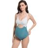 imageFoucome Maternity Swimsuit One Piece Bathing Suit Front Cross Cutout Pregnancy SwimwearBlue Striped