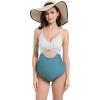 imageFoucome Maternity Swimsuit One Piece Bathing Suit Front Cross Cutout Pregnancy SwimwearBlue Striped