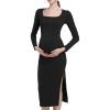 imageFoucome Maternity Dress Long Sleeve Ribbed Square Neck Split Ruched Pregnancy Bodycon DressBlack