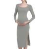 imageFoucome Maternity Dress Long Sleeve Ribbed Square Neck Split Ruched Pregnancy Bodycon DressGrey