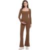 imageFoucome Maternity Jumpsuit Long Sleeve Square Neck Full Length Flare Pants Romper Pregnancy Shapewear BodysuitBrown