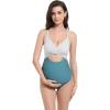 imageFoucome Maternity Swimsuit One Piece Bathing Suit Front Cross Cutout Pregnancy SwimwearBlue Striped