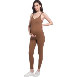 imageFoucome Maternity Jumpsuit Pregnancy Romper Bodysuit Shapewear Nursing Tank Tops LeggingsBrown