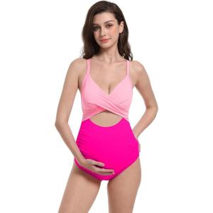 imageFoucome Maternity Swimsuit One Piece Bathing Suit Front Cross Cutout Pregnancy SwimwearPink