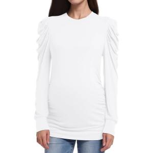 imageFoucome Womens Maternity Shirts Puff Long Sleeve Crew Neck Tunic Tops Trendy Pregnancy ClothesWhite