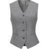 imageFoucome Womens Formal Regular Fitted Business Dress Suits Button Down Vest WaistcoatGrey Stripe