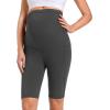 imageFoucome Womens Maternity Biker Shorts Over The Belly Pregnancy Yoga Workout Running Shorts with Pockets 9quotA  2 Pack 9  Blackdark Grey