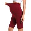 imageFoucome Womens Maternity Biker Shorts Over The Belly Pregnancy Yoga Workout Running Shorts with Pockets 9quotA  9  Wine Red