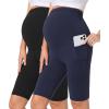 imageFoucome Womens Maternity Biker Shorts Over The Belly Pregnancy Yoga Workout Running Shorts with Pockets 9quotA  2 Pack 9  Blacknavy