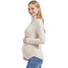 imageFoucome Maternity Turtleneck Long Sleeve Shirts Fleece Lined Basic Layering Slim Fit Pregnancy Thermal Underwear TopsBeige