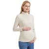 imageFoucome Maternity Turtleneck Long Sleeve Shirts Fleece Lined Basic Layering Slim Fit Pregnancy Thermal Underwear TopsBeige