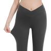 imageFoucome Maternity Flare Leggings Crossover Workout Yoga Pregnancy Pants Soft Stretchy Bootcut Bell BottomsGrey