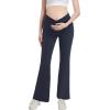 imageFoucome Maternity Flare Leggings Crossover Workout Yoga Pregnancy Pants Soft Stretchy Bootcut Bell BottomsNavy