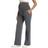 imageFoucome Maternity Pants for Work Wide Leg Stretchy Dress Pants Pregnancy Business Casual Trousers with PocketsDark Grey