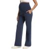 imageFoucome Maternity Pants for Work Wide Leg Stretchy Dress Pants Pregnancy Business Casual Trousers with PocketsNavy Blue