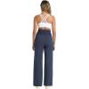 imageFoucome Maternity Pants for Work Wide Leg Stretchy Dress Pants Pregnancy Business Casual Trousers with PocketsNavy Blue