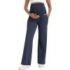 imageFoucome Maternity Pants for Work Wide Leg Stretchy Dress Pants Pregnancy Business Casual Trousers with PocketsNavy Blue