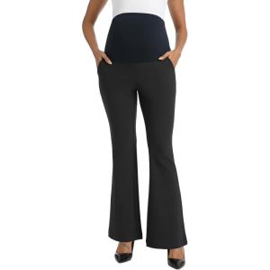 imageFoucome Maternity Flare Pants Stretchy Bootcut Work Dress Pants Business Casual Pregnancy Slacks with PocketsBlack