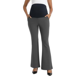 imageFoucome Maternity Flare Pants Stretchy Bootcut Work Dress Pants Business Casual Pregnancy Slacks with PocketsDark Grey